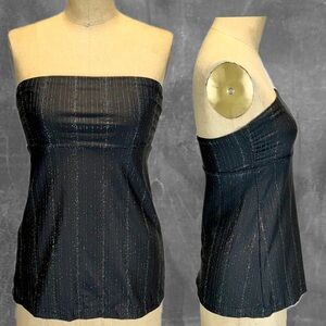 VINTAGE Express strapless tube top stretchy black metallic sparkle silver y2k